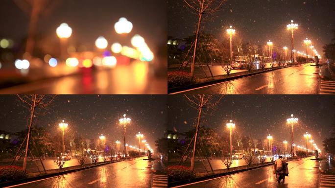 20201成都市内下雪夜景实拍HD
