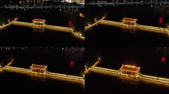 4K蒙自南湖小桥夜景航拍原素材