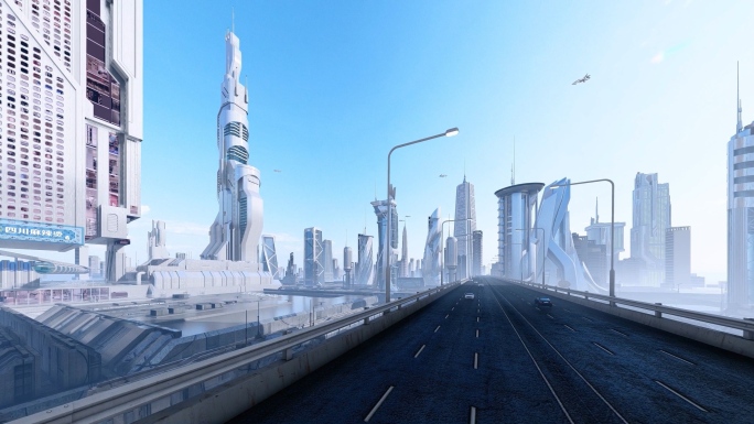 未来科幻城市穿梭漫游