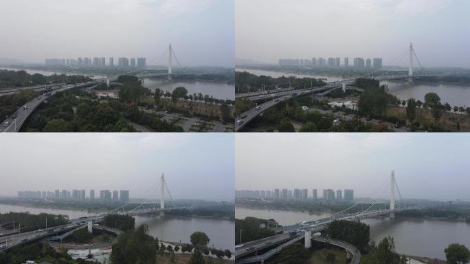 南京城市夹江大桥车流航拍