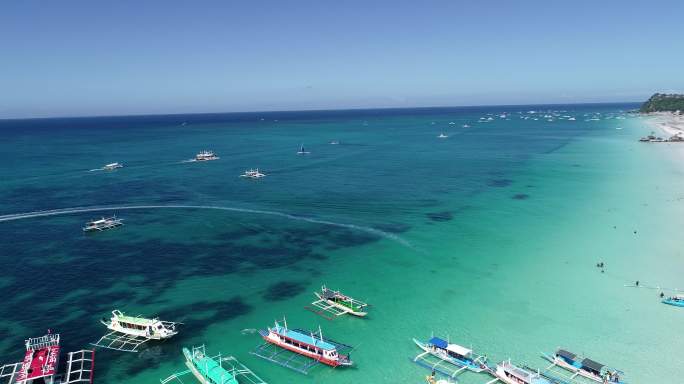 巡航菲律宾长滩岛沙滩螃蟹船航拍