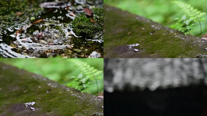 下雨天屋檐滴水清澈水滴溅起水花