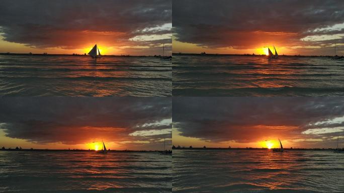 菲律宾长滩岛落日风帆海边夕阳