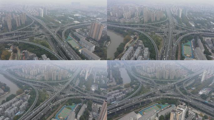 南京城市卡子门高架桥车流航拍