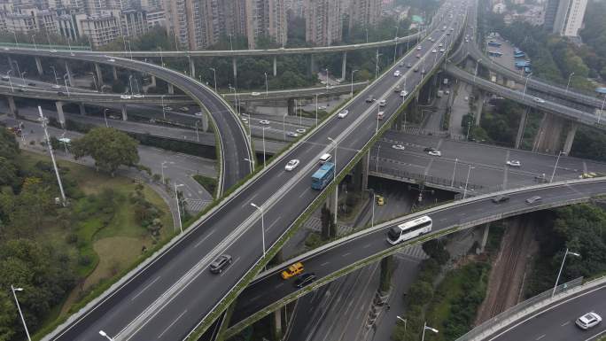 南京城市高架桥车流航拍