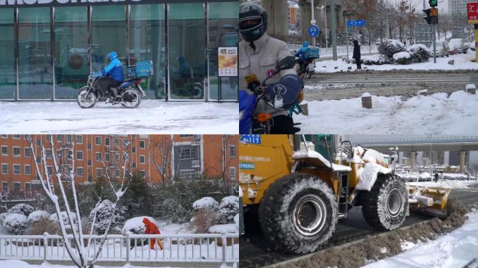 下雪天仍在户外工作的人们有部分慢镜