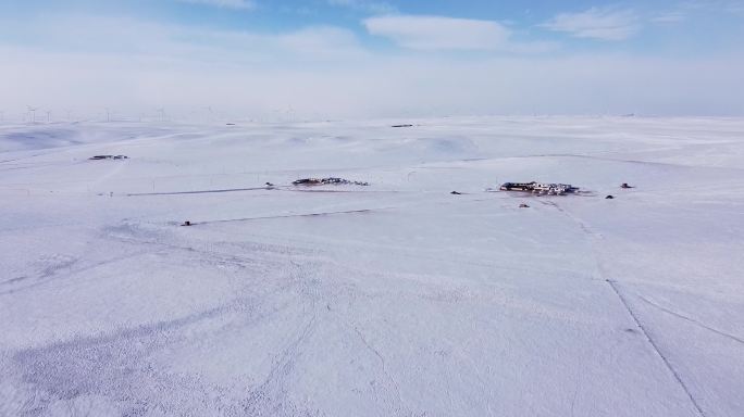 内蒙古包头草原雪景航拍空景