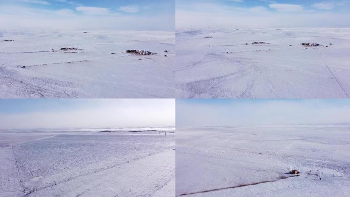 内蒙古包头草原雪景航拍空景