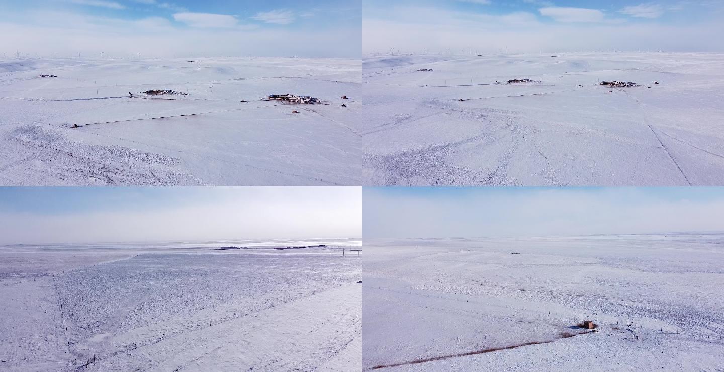 内蒙古包头草原雪景航拍空景