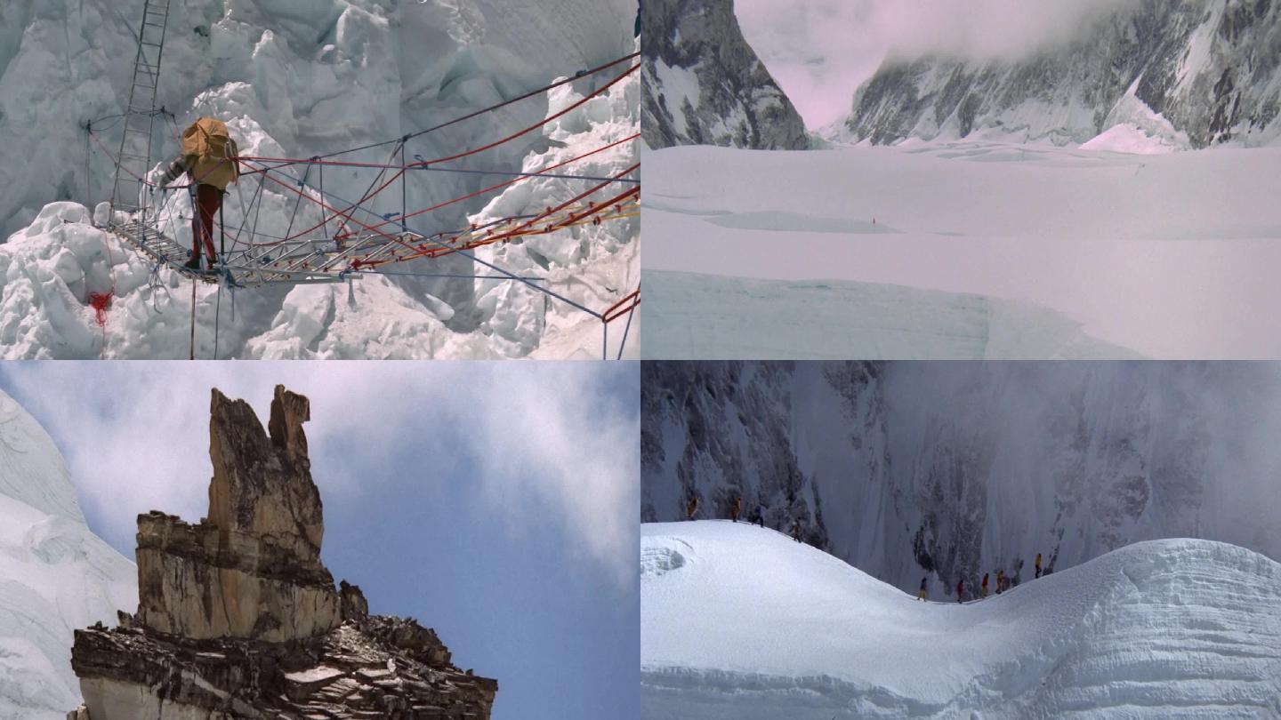 尼泊尔珠穆朗玛峰登山队登山攀爬绳索
