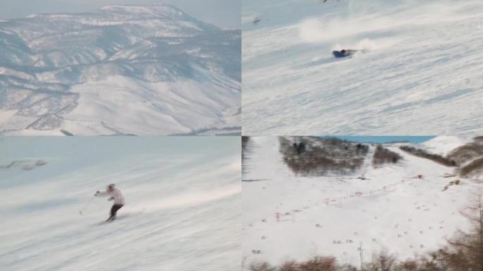 80年代冬季滑雪场滑冰场爱好者雪道滑雪