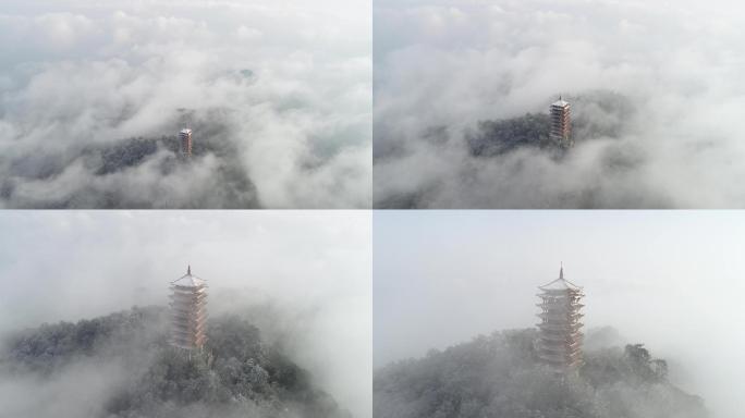 航拍雪后缙云山