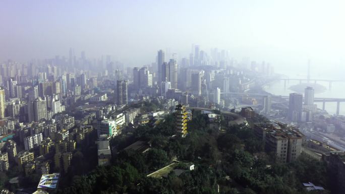 鹅岭飞跃航拍雾都城市重庆宣传片头