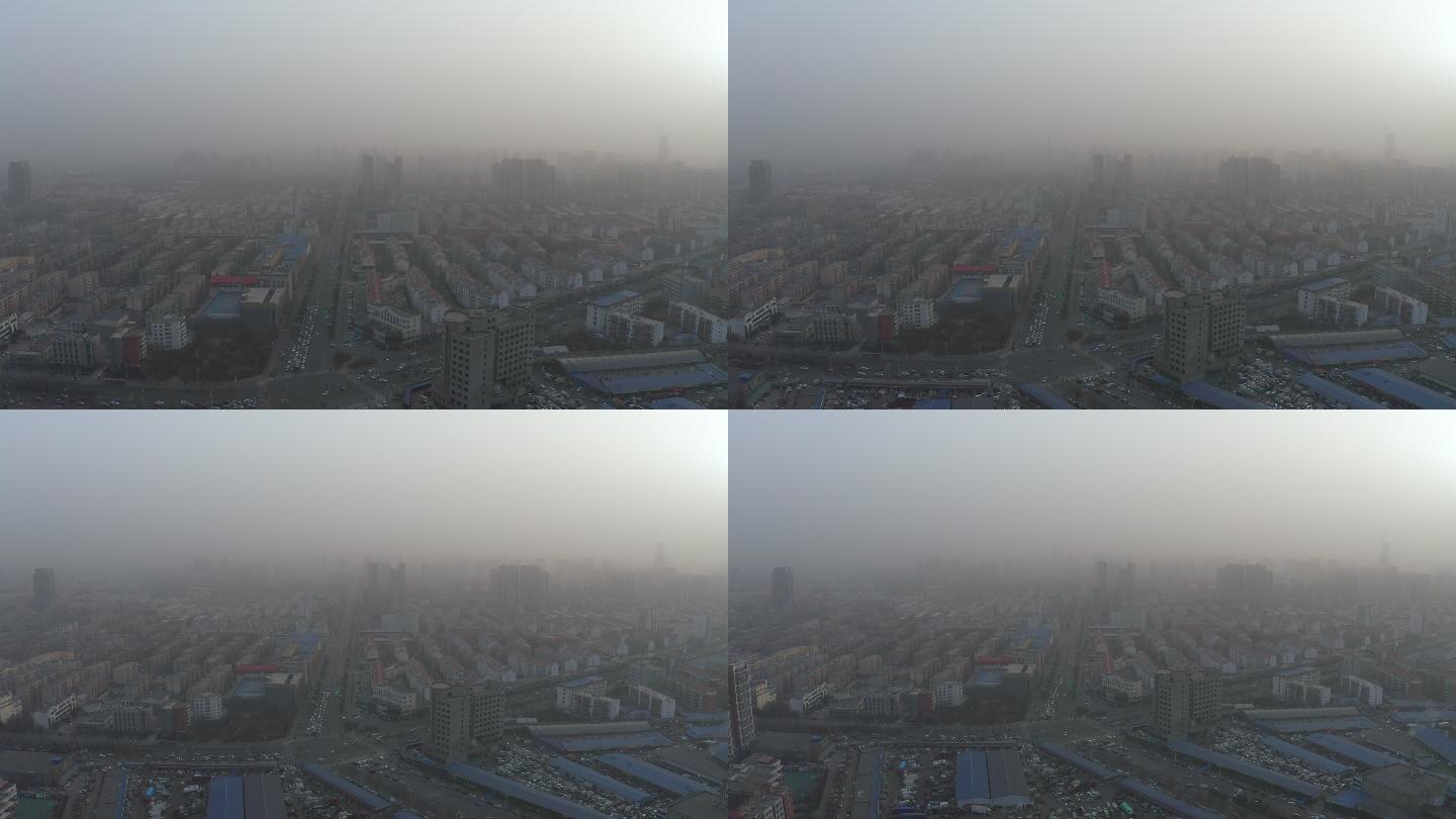 冬季城市浮尘雾霾重污染航拍