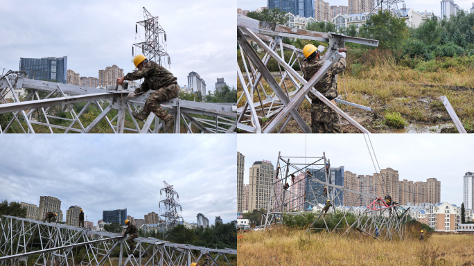 建筑工地工人松螺丝拆卸角钢