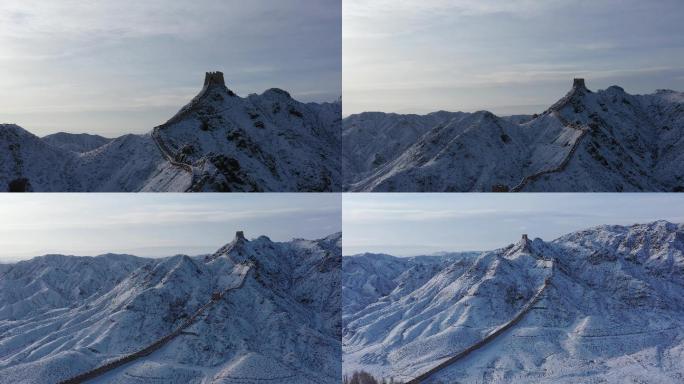 航拍山岭长城雪景