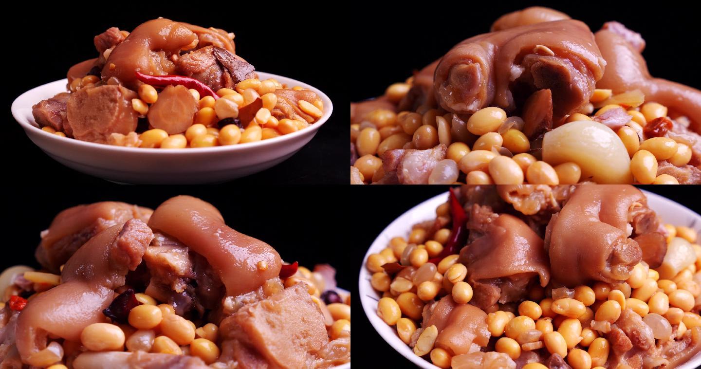 猪蹄-黄豆炖猪蹄-4k原创实拍视频素材