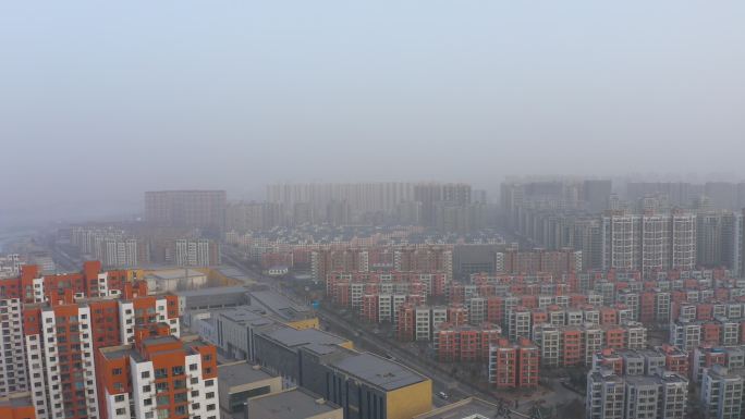 冬季城市雾霾浮尘污染天气航拍