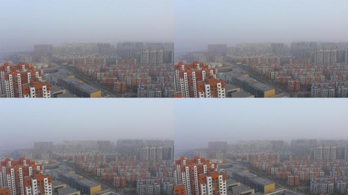 冬季城市雾霾浮尘污染天气航拍