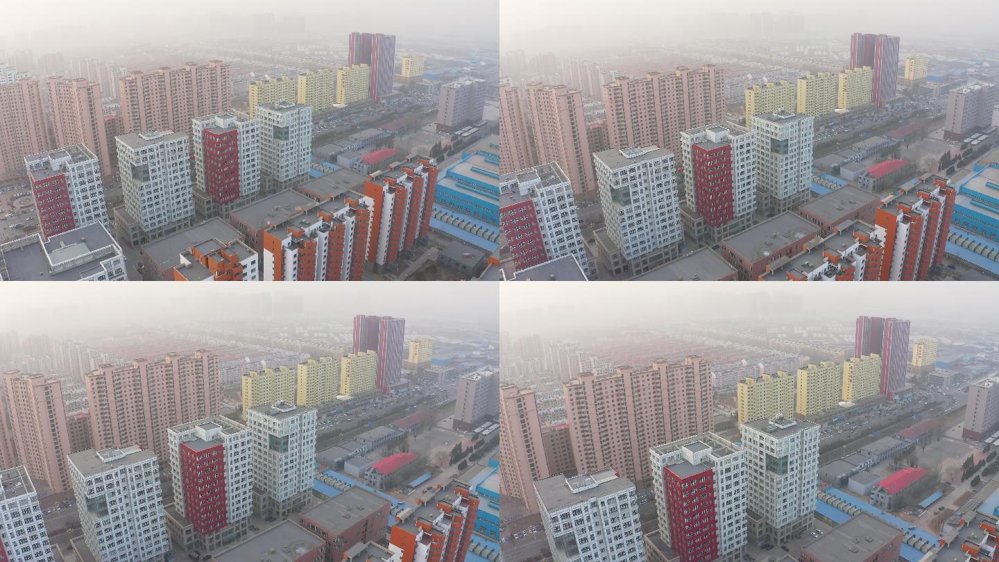 冬季城市浮尘雾霾大气污染航拍