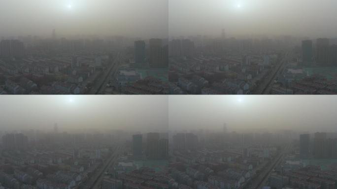 冬季城市雾霾道路交通航拍
