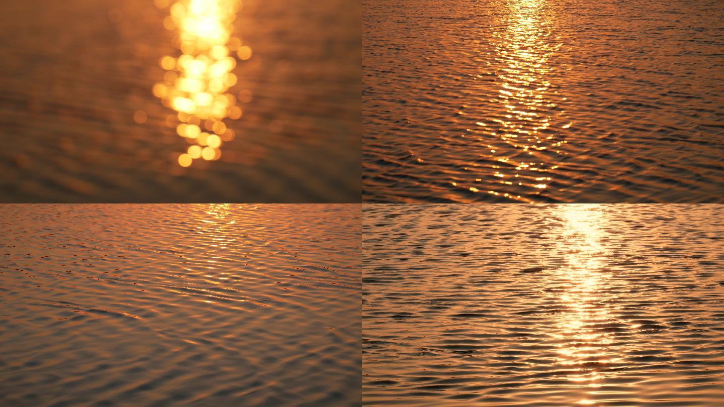 夕阳水面水波纹_黄昏水景湖面波光粼粼湖水