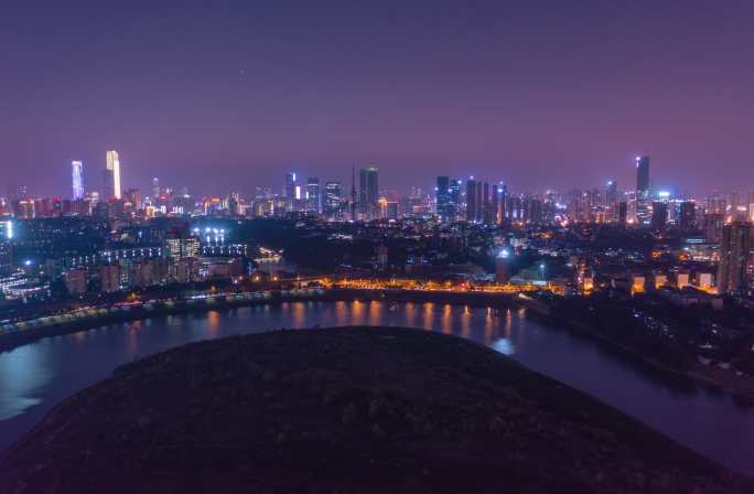 航拍长沙马栏山城市延时夜景