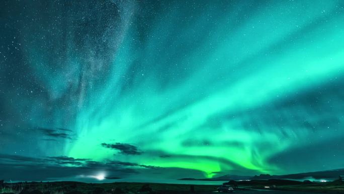 4K北欧冰岛极光银河黑沙滩