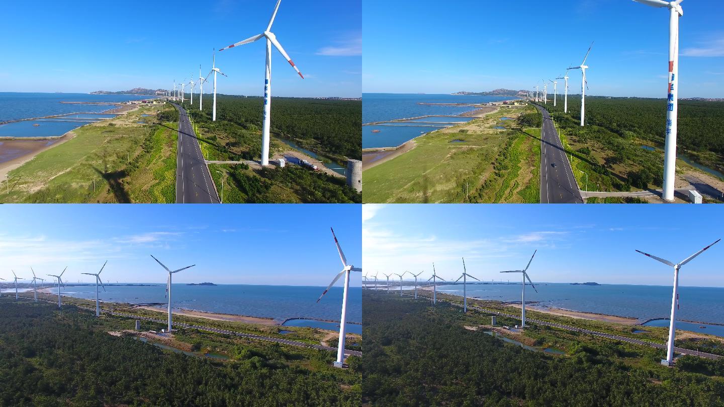 海边风力发电风车4K