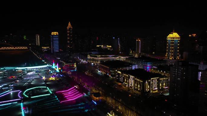 哈尔滨松花江城市地标夜景2航拍4K