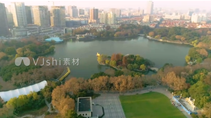上海长宁区长风公园航拍4K灰度