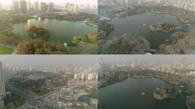 上海长宁区长风公园航拍4K灰度