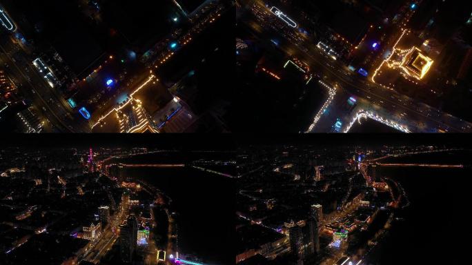 哈尔滨松花江城市地标夜景3航拍4K