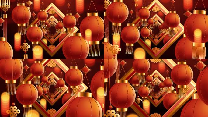 4K中国风中国年传统灯笼高高挂背景
