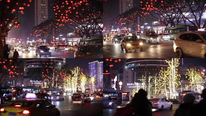 都市街景车流年味霓虹灯腊八小年春节