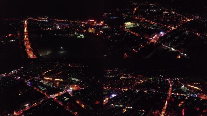 山西城市建筑夜景唯美航拍灯光路灯