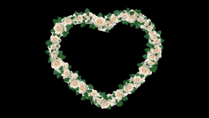 白色心形玫瑰花环边框无缝循环