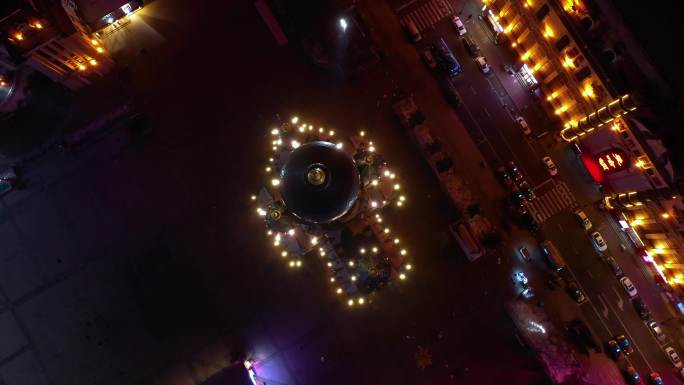 哈尔滨索菲亚大教堂夜景航拍4K