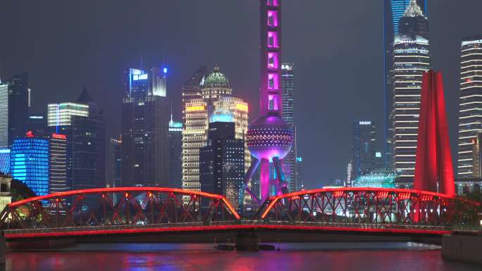 上海夜景外滩高清4K车流外白渡桥街道城市