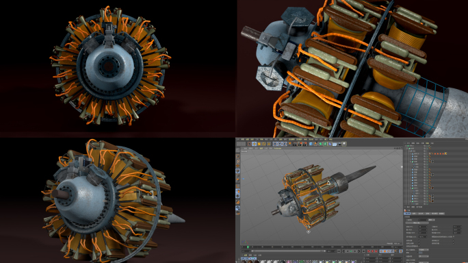 C4D超精苏联战斗机发动机模型