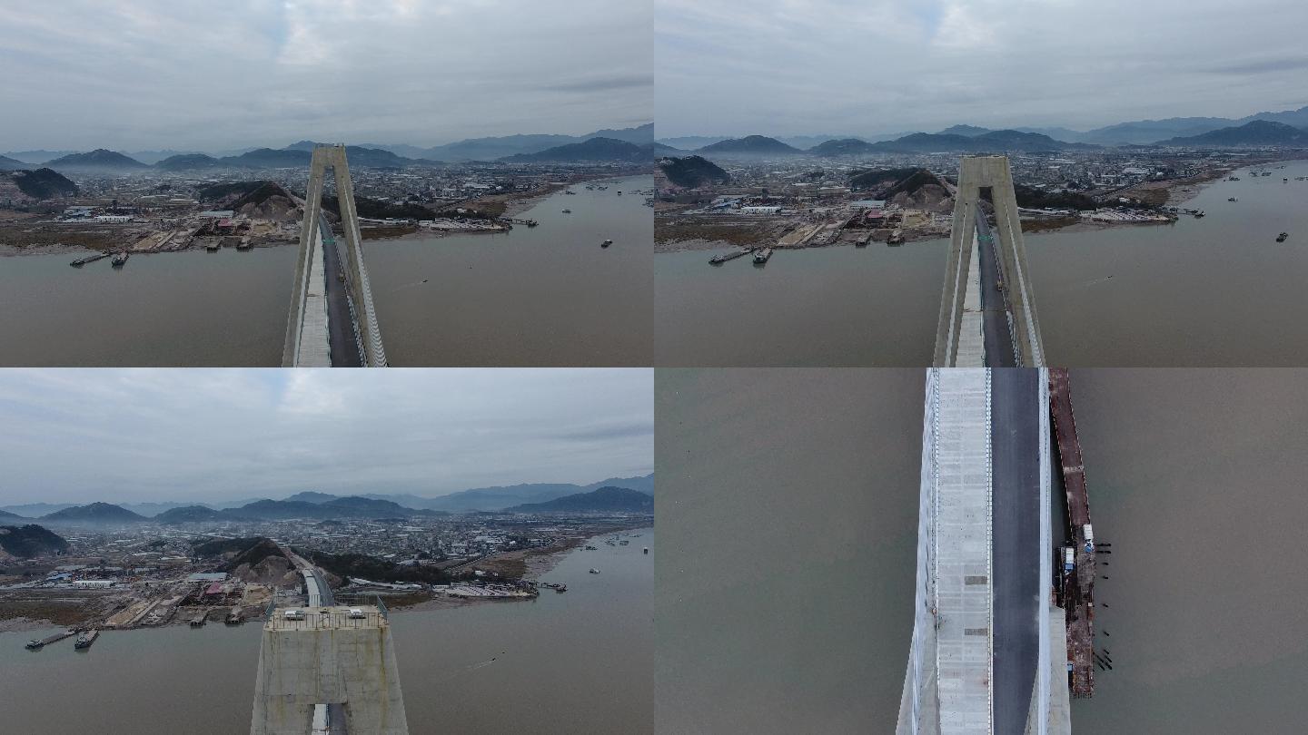 航拍在建中的乐清湾跨海大桥未调色原视频