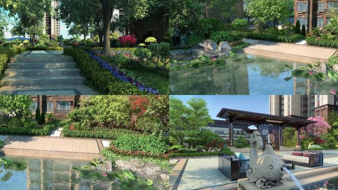 新中式园林景观会客厅亲水平台水系庭院绿荫