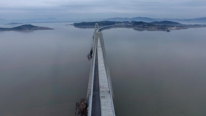 航拍在建中的乐清湾跨海大桥未调色原视频