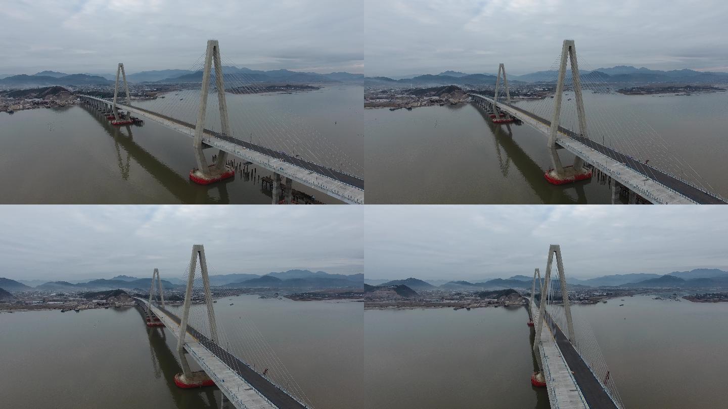 航拍在建中的乐清湾跨海大桥未调色原视频