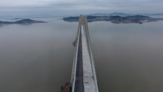 航拍在建中的乐清湾跨海大桥未调色原视频