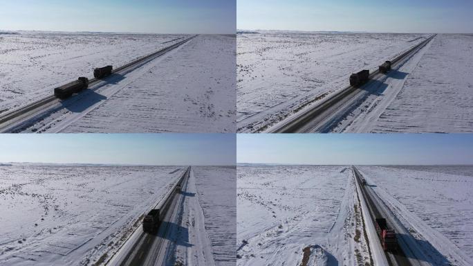 荒原雪地道路卡车