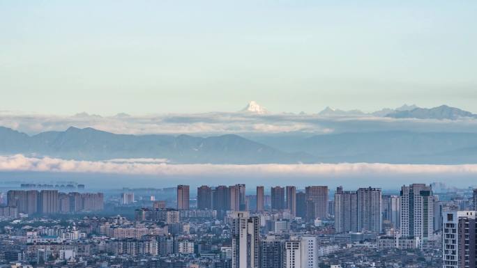 成都城市雪山延时摄影