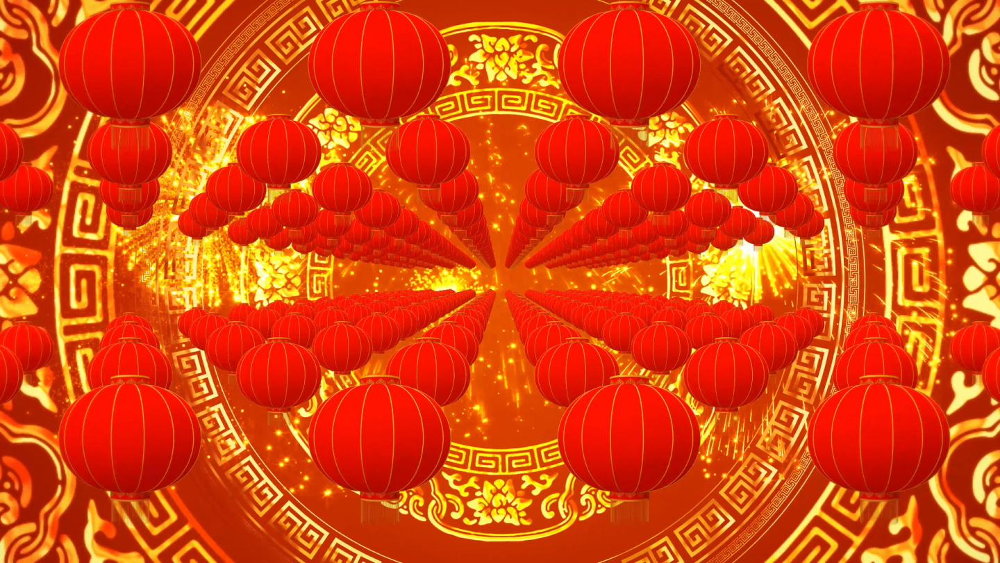 4k张灯结彩大红灯笼春节春晚歌舞表演