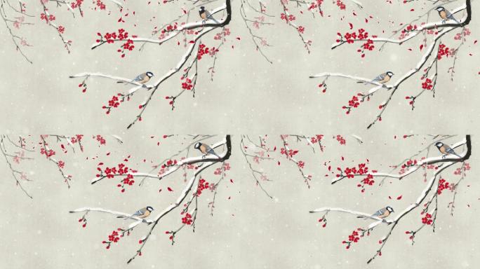 红花小鸟国画