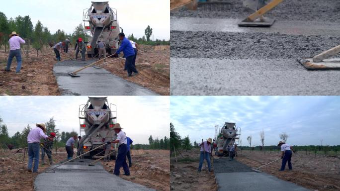 实拍水泥道路硬化施工